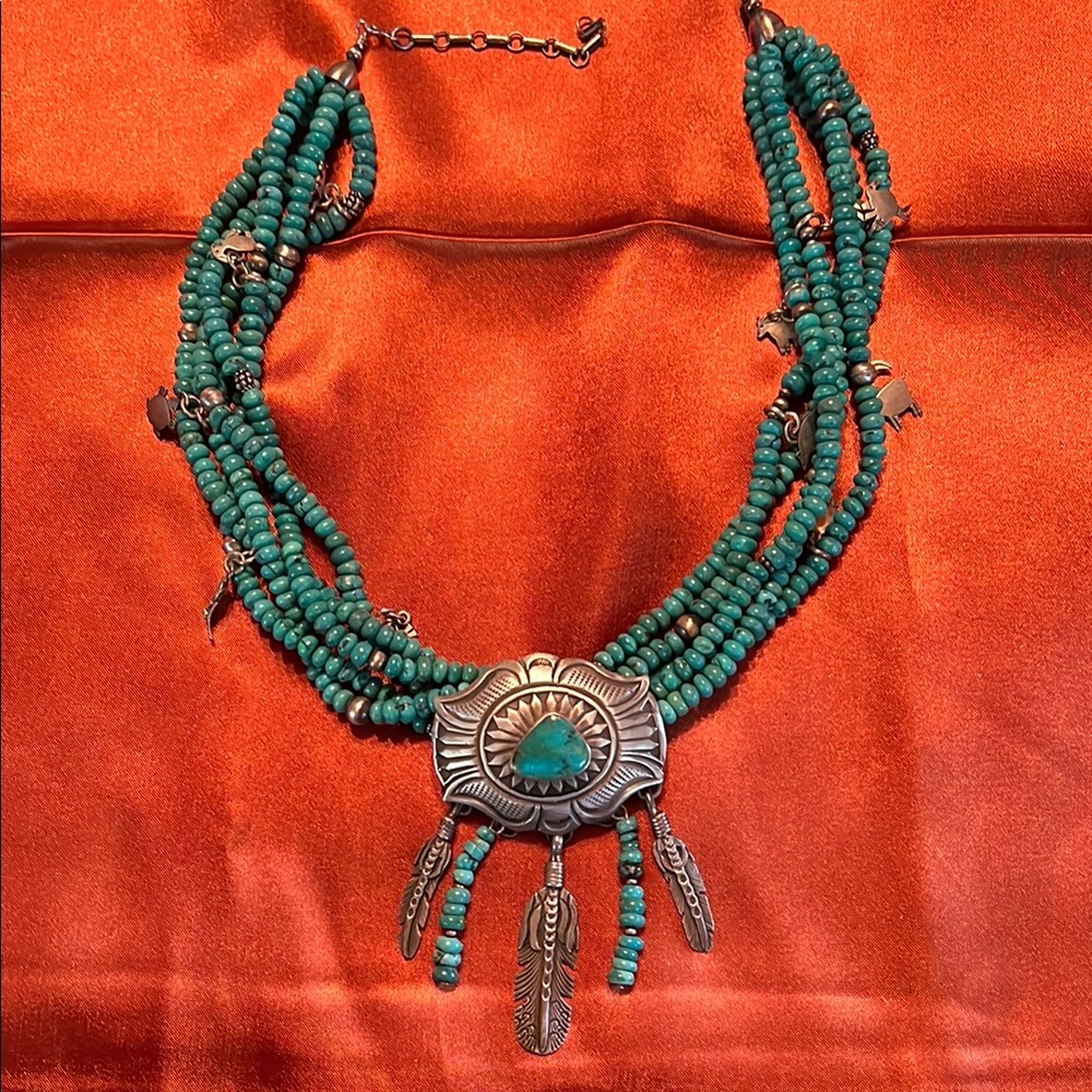 Turquoise Beaded Necklace with Silver Accents